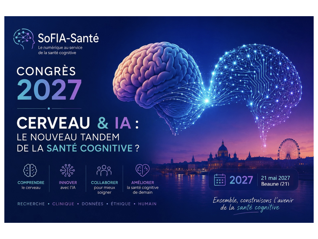 Affiche du 2ème Congrès de SoFIA-Santé : Cerveau et IA, le nouveau tandem de la santé cognitive